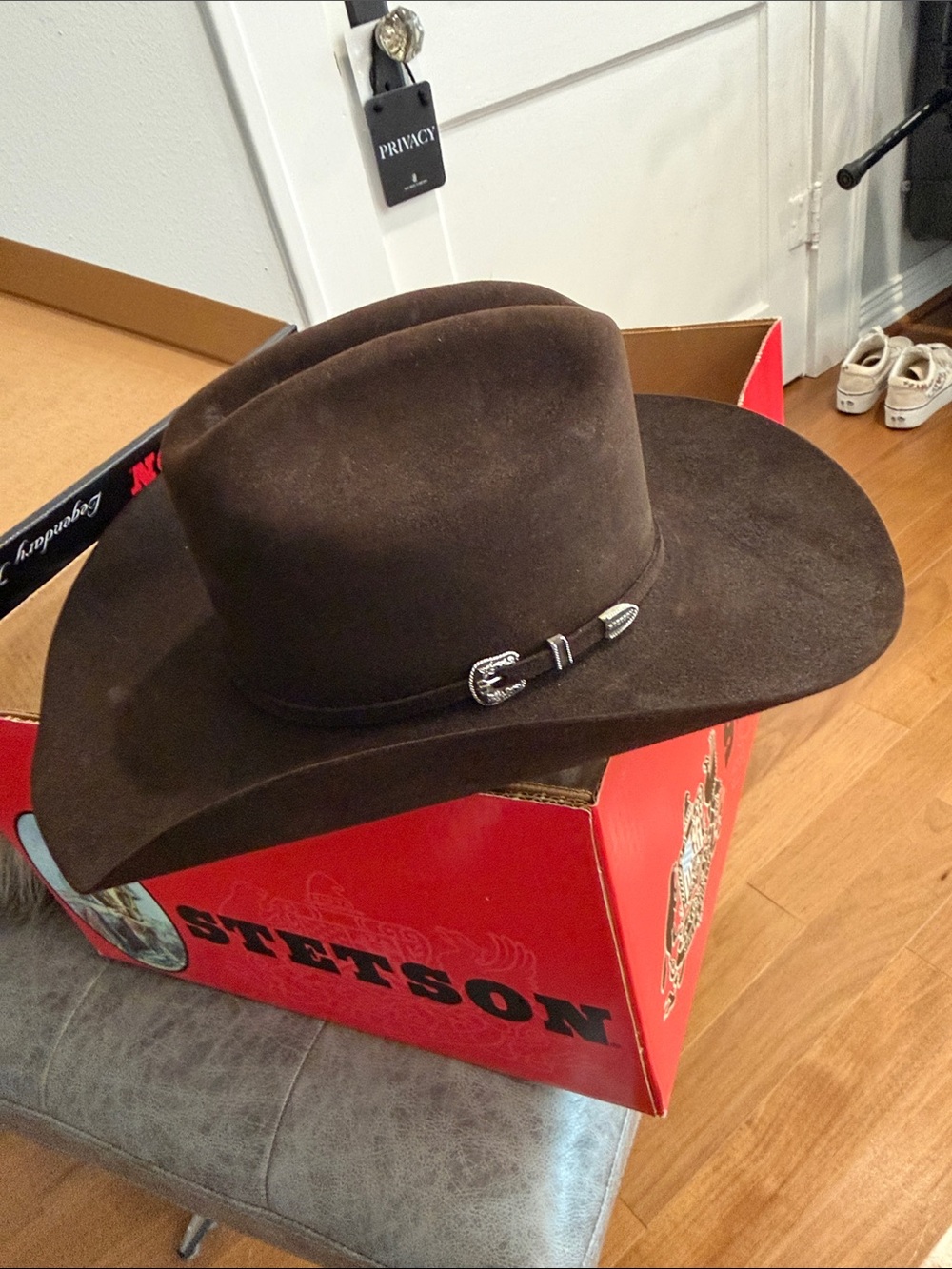 Stetson skyline chocolate Western cowboy Hat with silver hat buckle